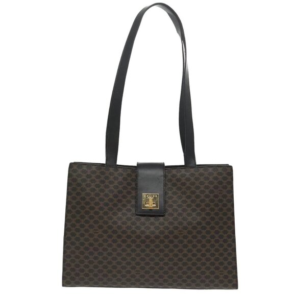 CELINE Macadam Canvas Shoulder Bag PVC Leather Black Gold - Picture 12 of 16